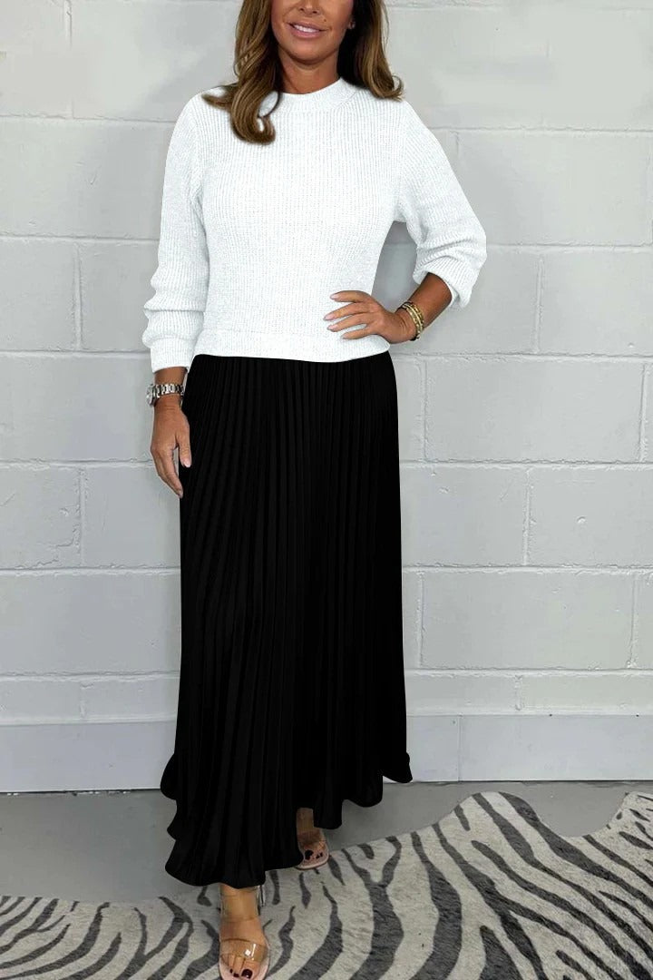 CAMILLA | MAXI DRESS WITH SWEATER & PLEATED SKIRT