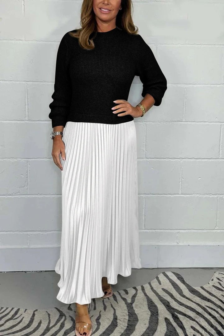 CAMILLA | MAXI DRESS WITH SWEATER & PLEATED SKIRT