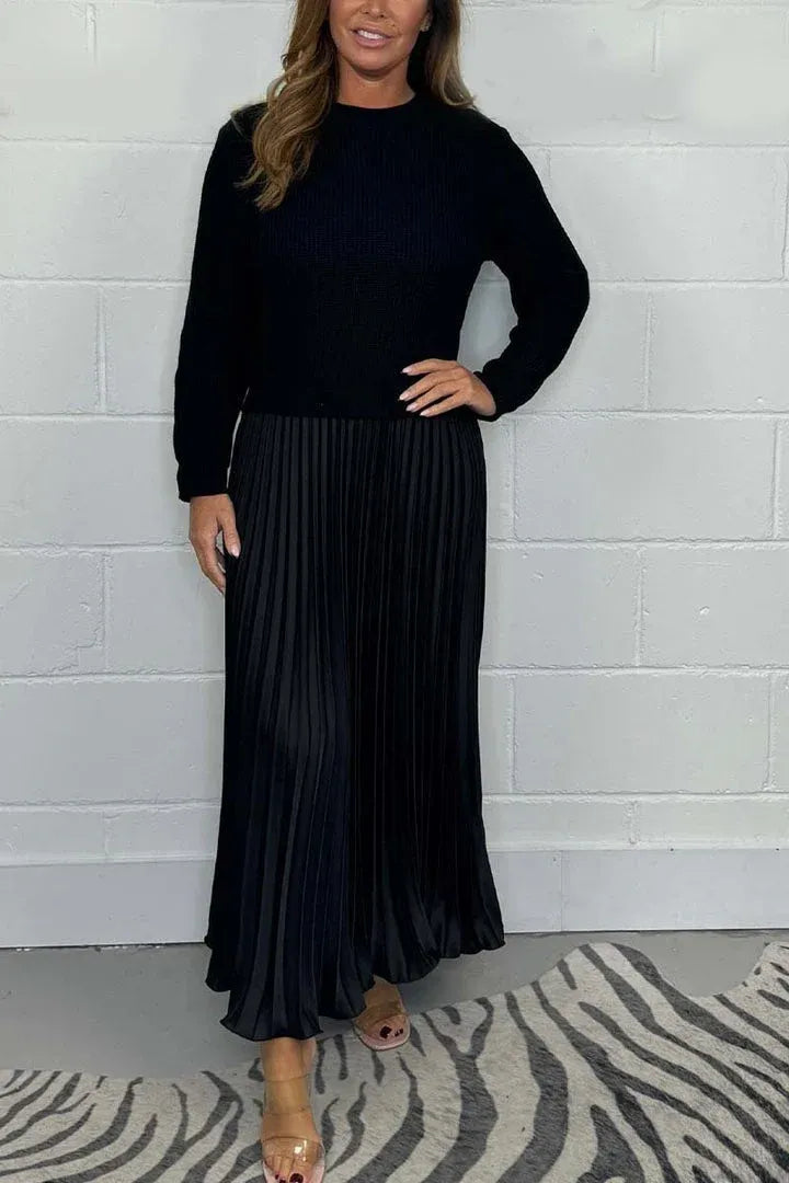 CAMILLA | MAXI DRESS WITH SWEATER & PLEATED SKIRT