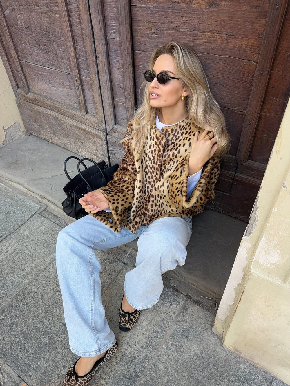 ELLIE | LEOPARD COLLARLESS BOMBER