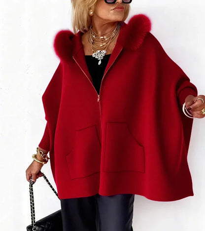 CHARLOTTE | ELEGANT HOODED COAT WITH FAUX FUR TRIM