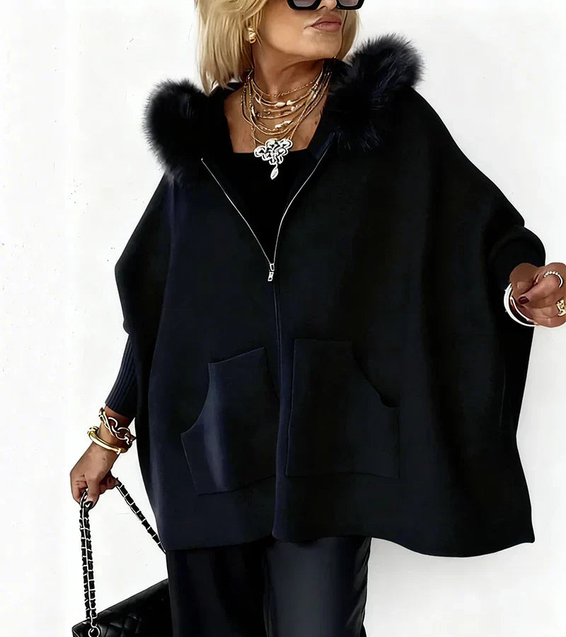 CHARLOTTE | ELEGANT HOODED COAT WITH FAUX FUR TRIM