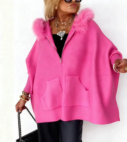 CHARLOTTE | ELEGANT HOODED COAT WITH FAUX FUR TRIM