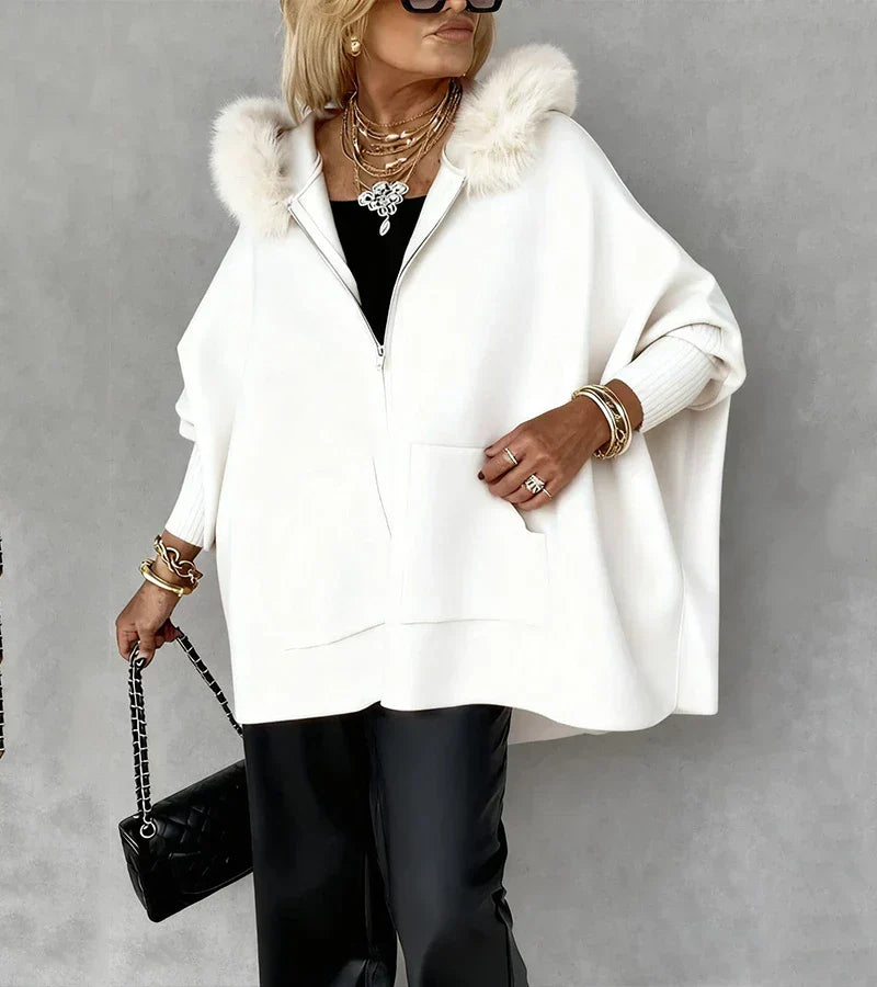 CHARLOTTE | ELEGANT HOODED COAT WITH FAUX FUR TRIM