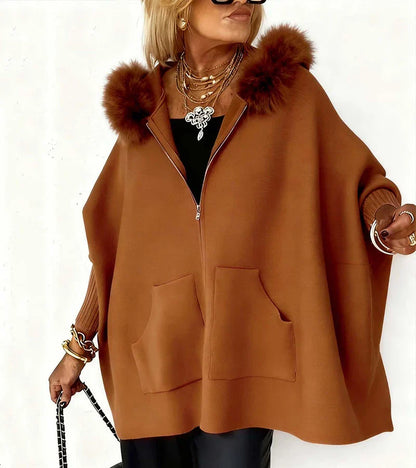 CHARLOTTE | ELEGANT HOODED COAT WITH FAUX FUR TRIM