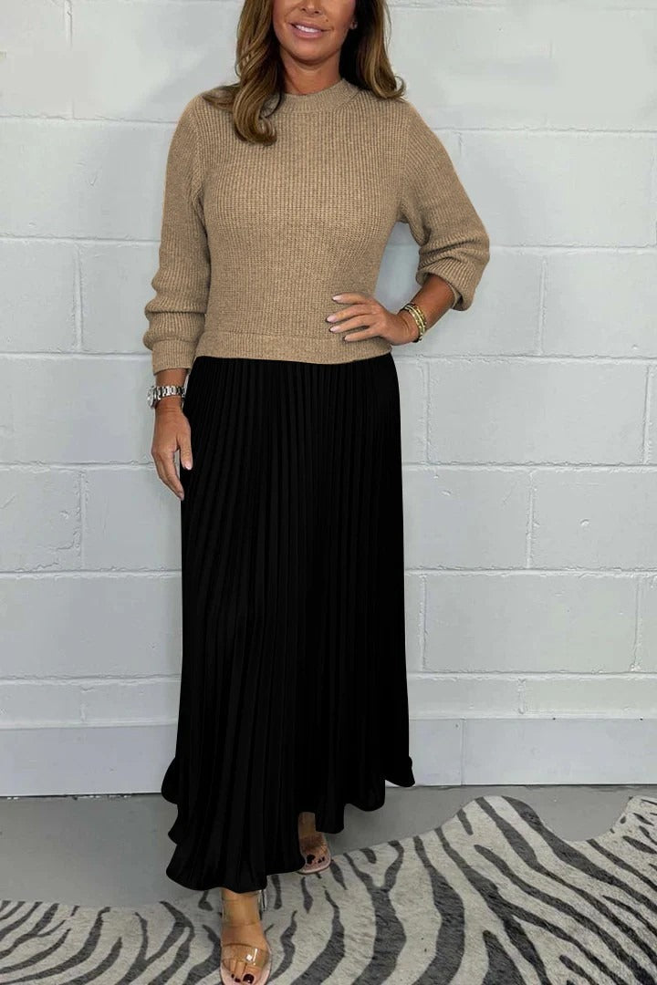 CAMILLA | MAXI DRESS WITH SWEATER & PLEATED SKIRT