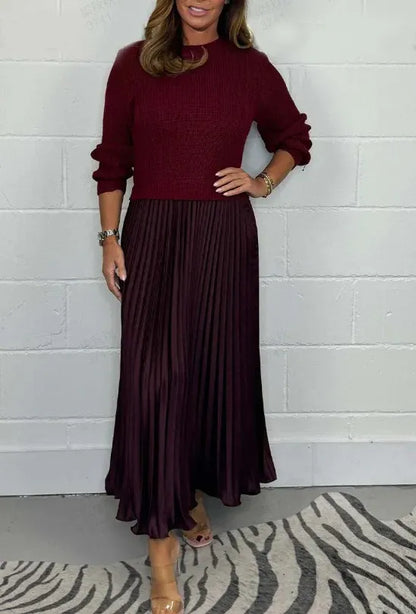 CAMILLA | MAXI DRESS WITH SWEATER & PLEATED SKIRT