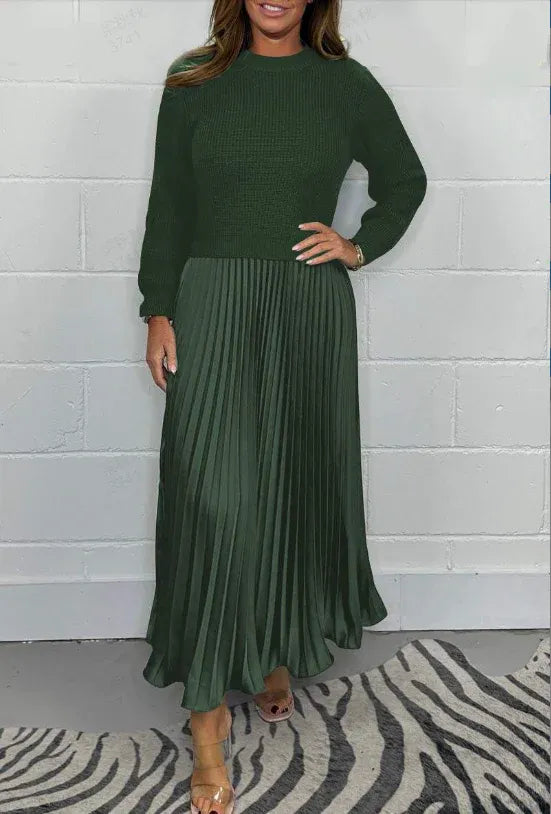 CAMILLA | MAXI DRESS WITH SWEATER & PLEATED SKIRT