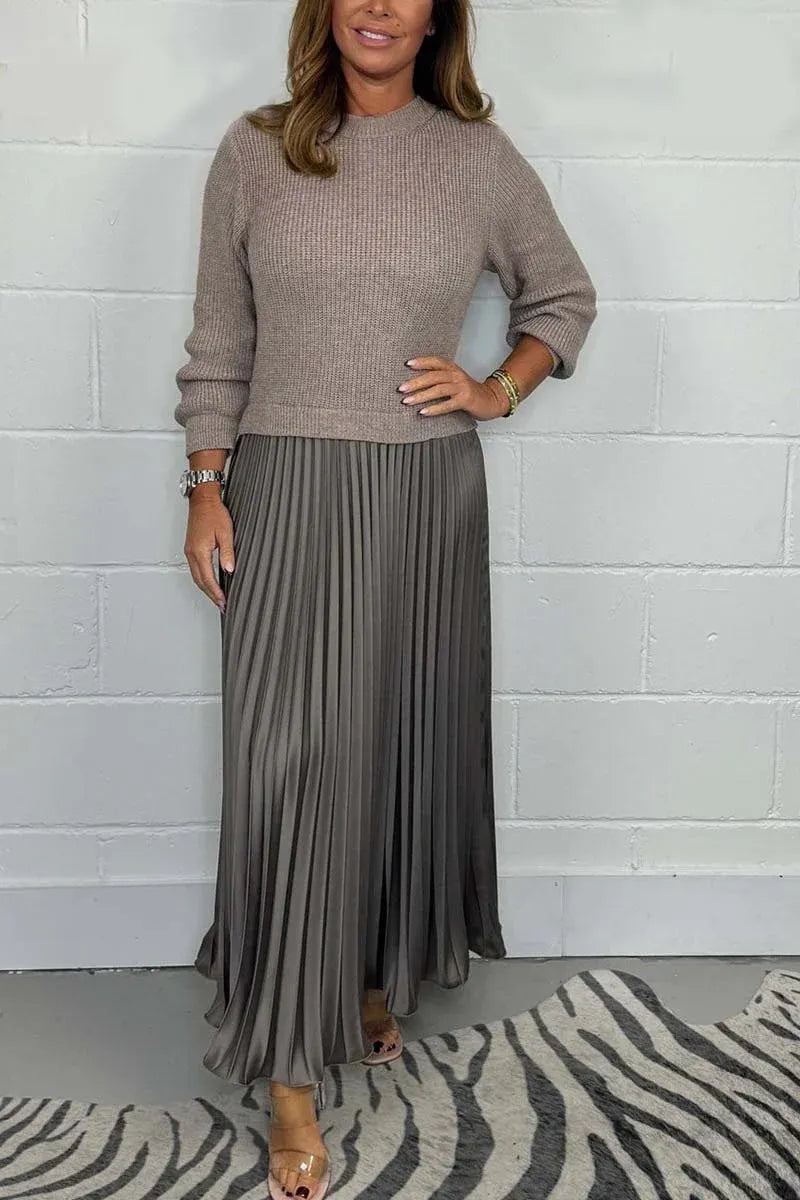 CAMILLA | MAXI DRESS WITH SWEATER & PLEATED SKIRT