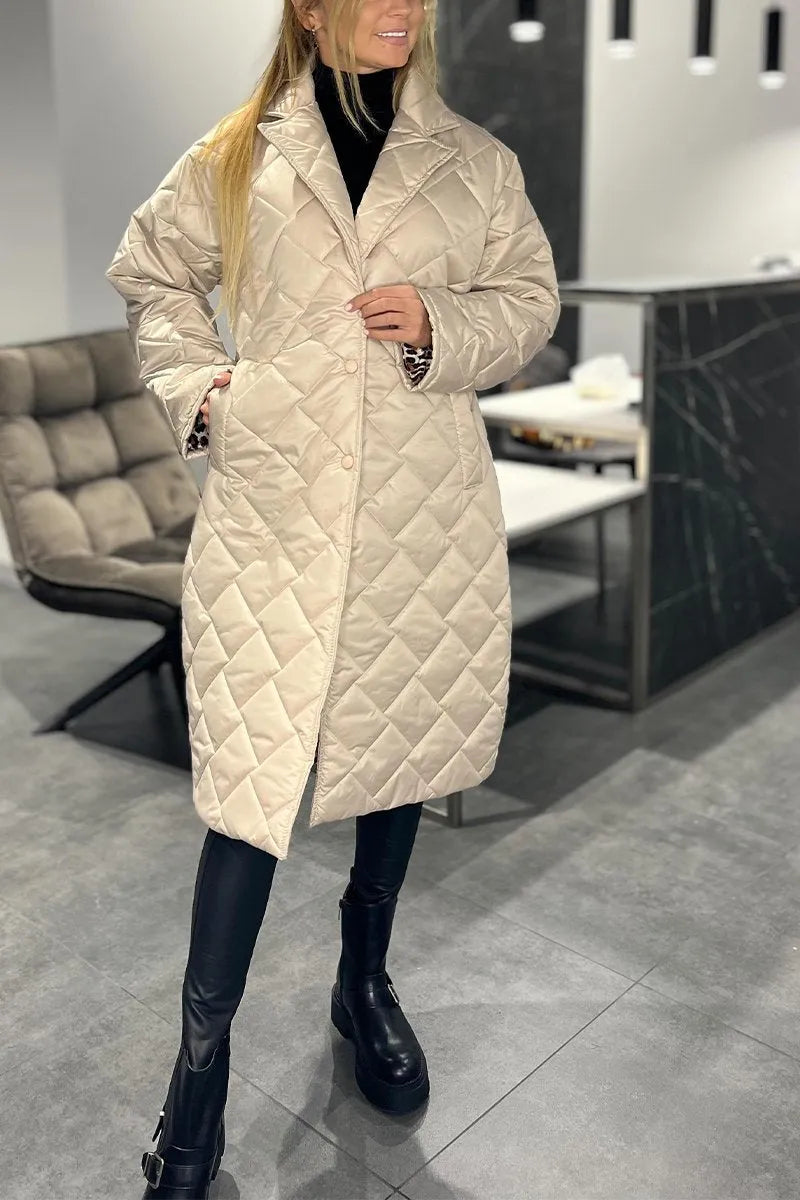KENDALL | QUILTED MID-LENGHT COAT WITH LEOPARD LINING