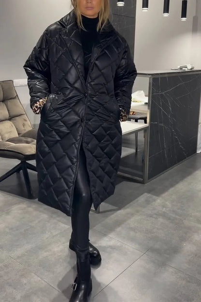 KENDALL | QUILTED MID-LENGHT COAT WITH LEOPARD LINING