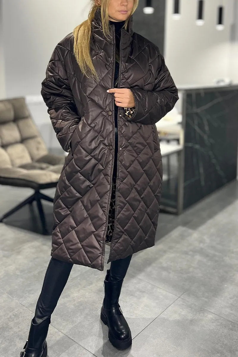 KENDALL | QUILTED MID-LENGHT COAT WITH LEOPARD LINING
