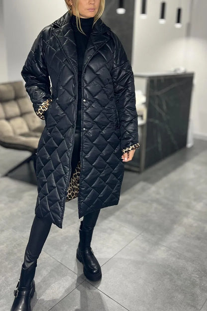 KENDALL | QUILTED MID-LENGHT COAT WITH LEOPARD LINING