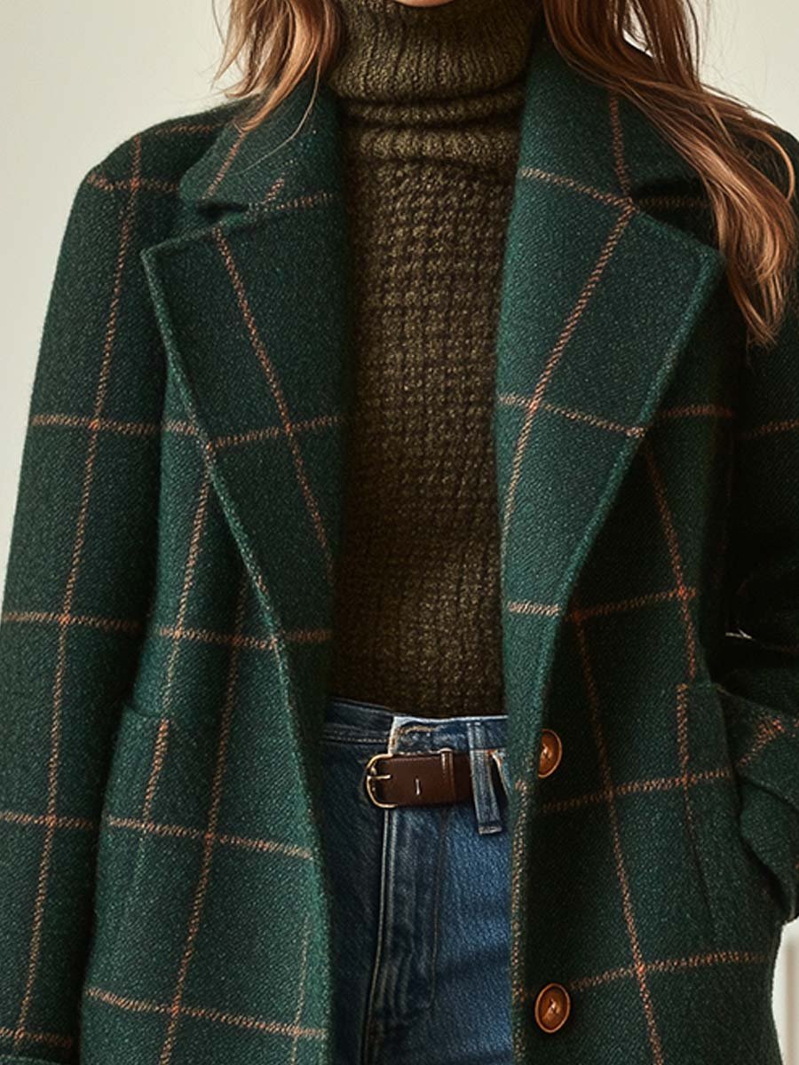 LUCY | WOMEN'S RETRO LAPEL PLAID TWEED COAT