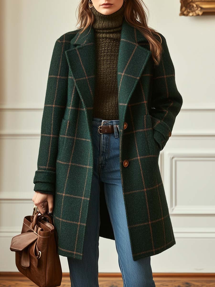 LUCY | WOMEN'S RETRO LAPEL PLAID TWEED COAT