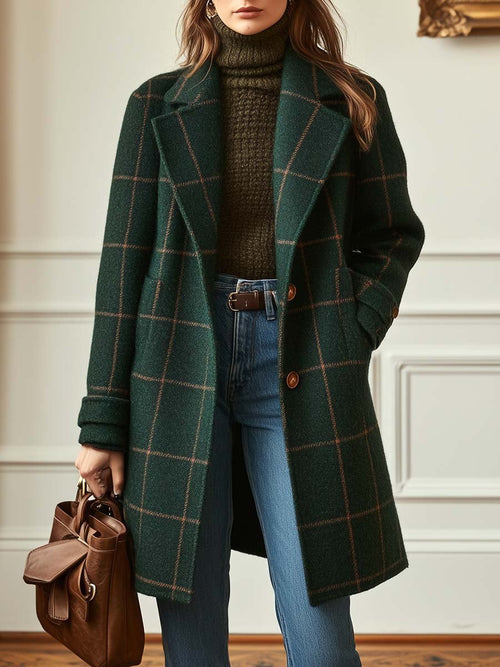 LUCY | WOMEN'S RETRO LAPEL PLAID TWEED COAT