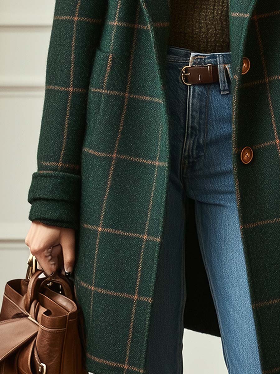 LUCY | WOMEN'S RETRO LAPEL PLAID TWEED COAT